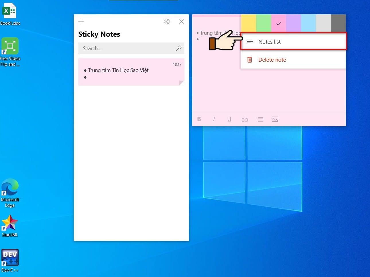 hình ảnh chọn vào notes list