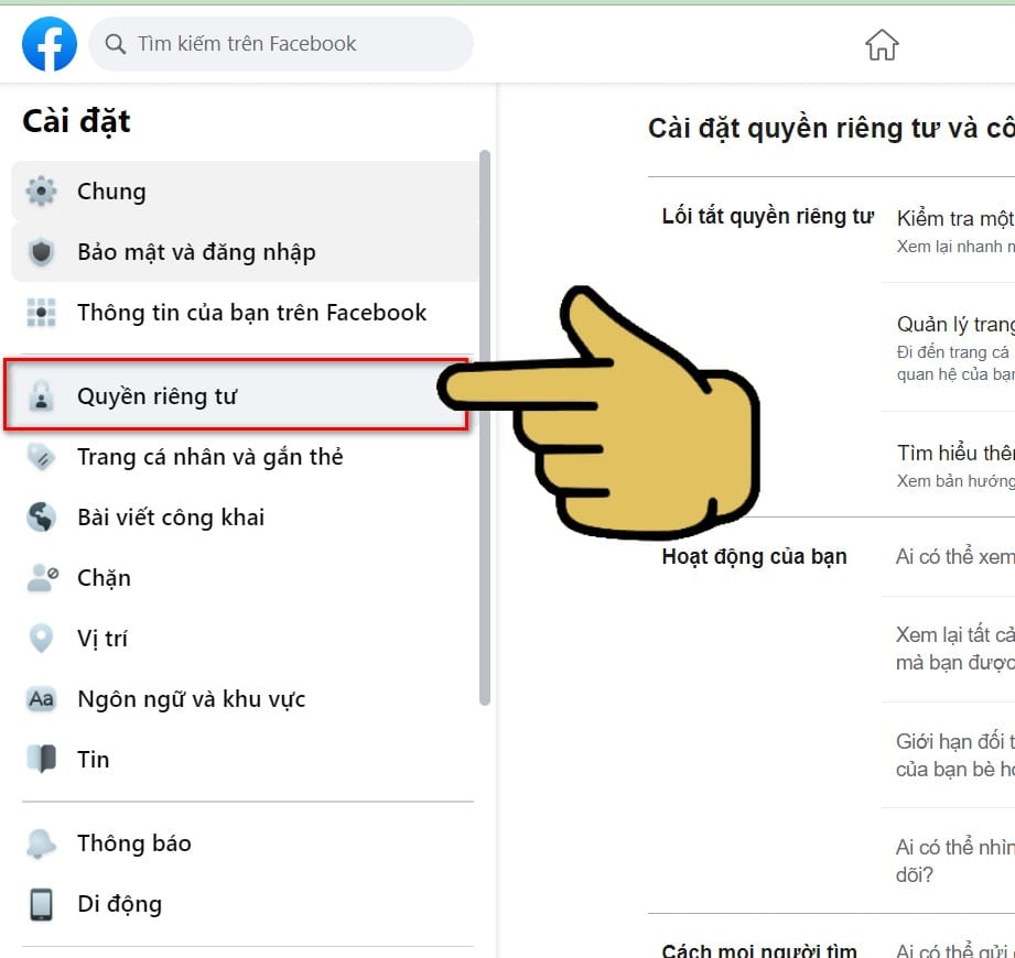 hình chọn quyền riêng tư từ máy tính