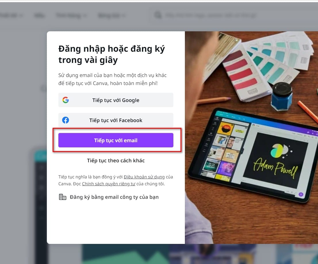 hình chọn đăng ký email