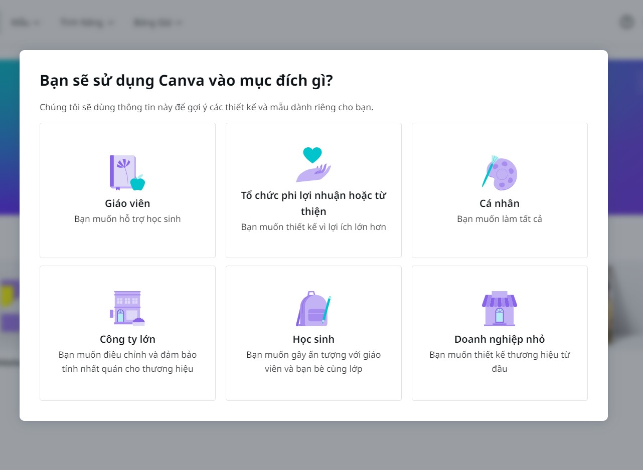 hình chọn mục đích sử dụng