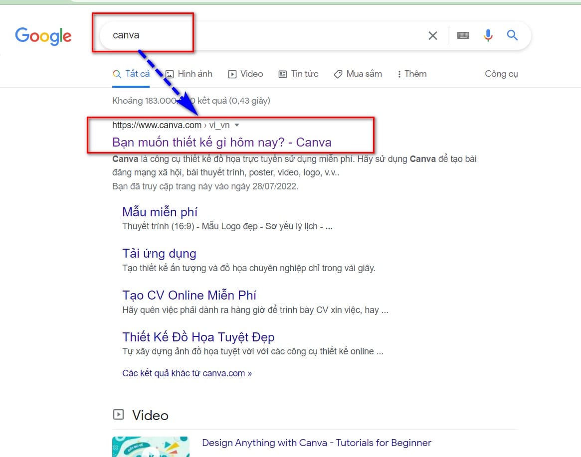 hình gõ từ khóa canva