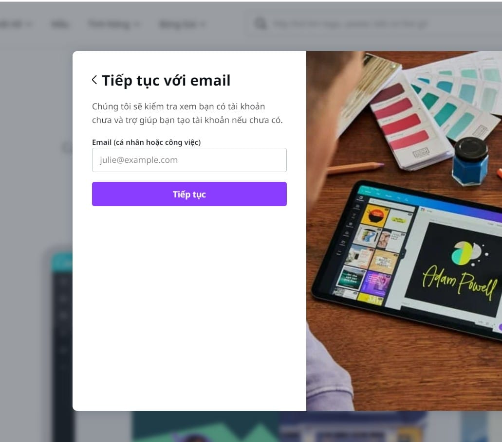 hình nhập tài khoản email