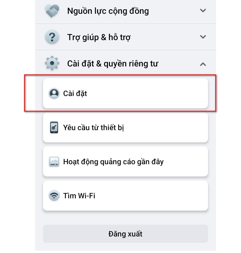 hình chọn phần cài đặt