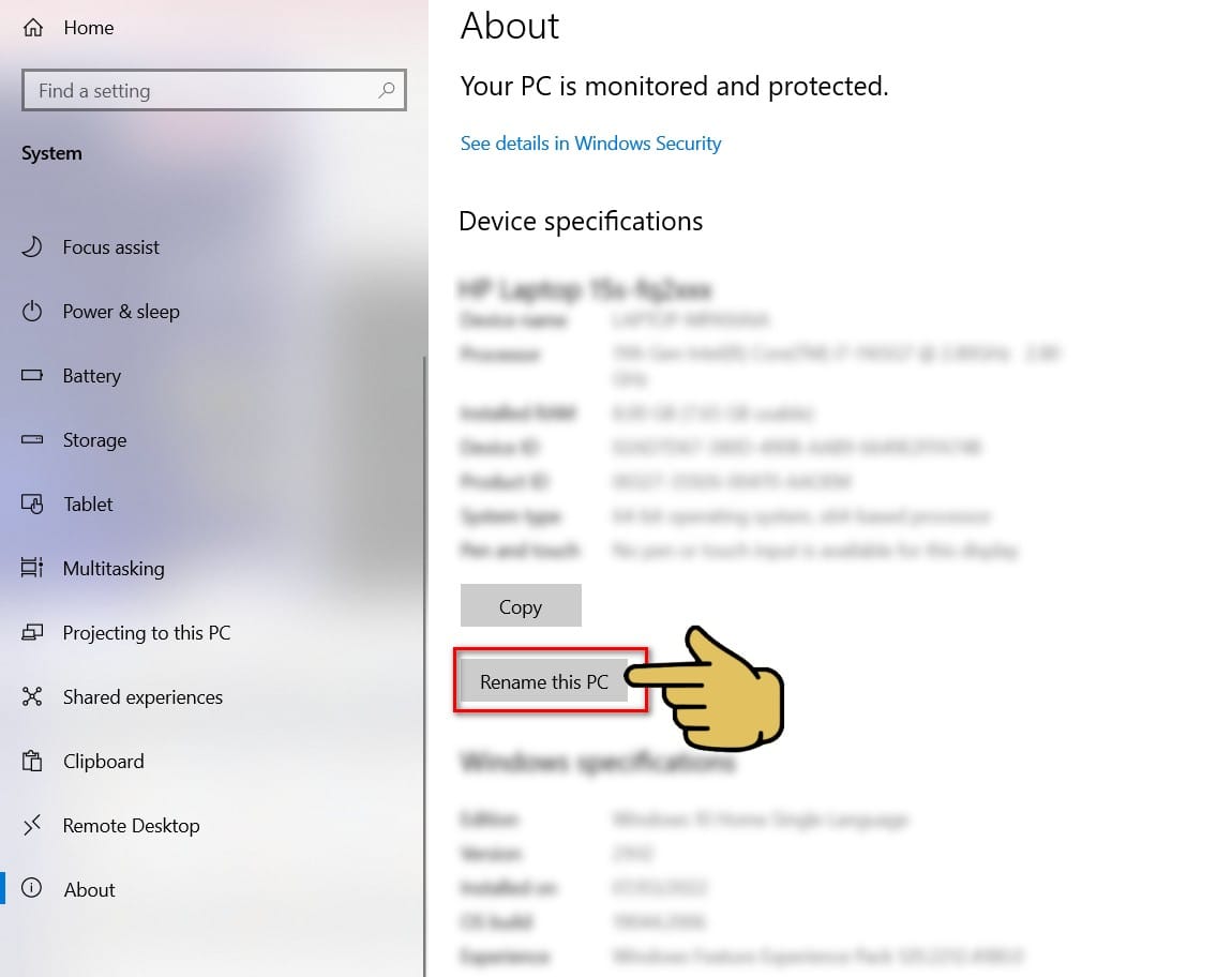 hình chọn mục rename this pc