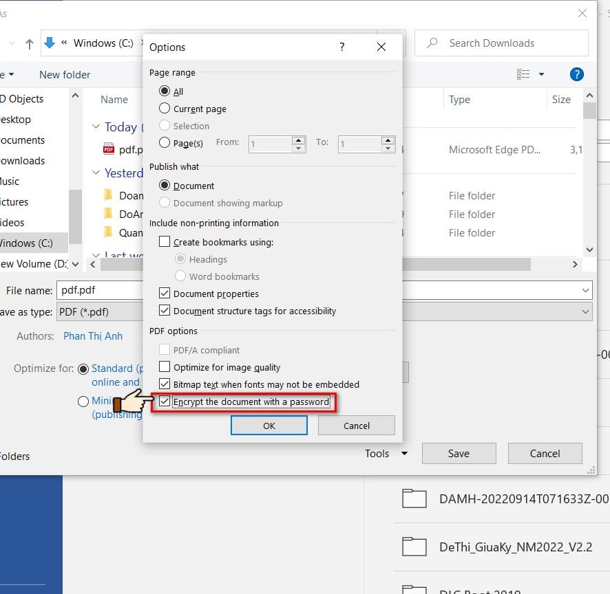 hình tích chọn encrypt the document