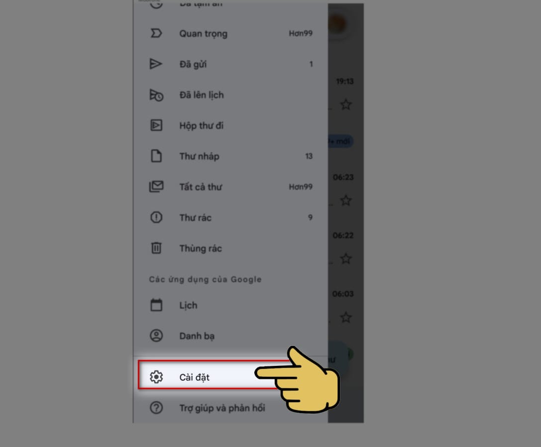 hình ảnh chọn vào cài đặt