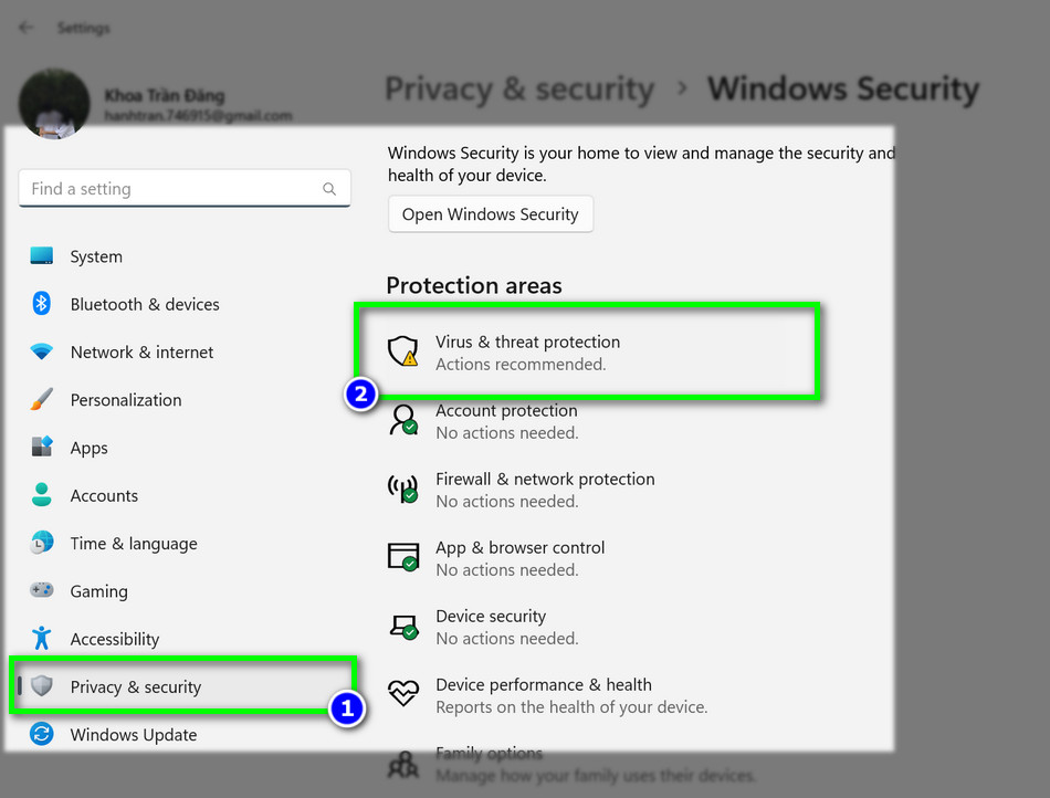 mở phần diệt virus của máy tính